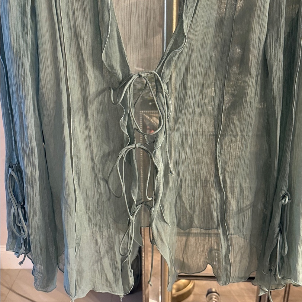 Zara Light Green Sheer Tie Blouse XL NWT - Picture 4 of 5